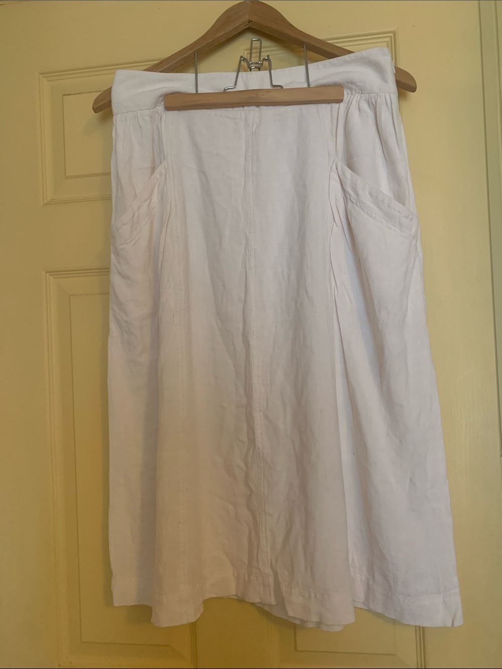Khost Lagenlook Cotton Linen White Beach Boho Coastal Grandma Pocket Midi Skirt